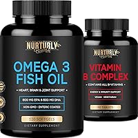 Vitamin B Complex and Omega 3 Fish Oil - B Vitamins B1,B2,B3,B5,B6,B7,B9,B12 and Biotin – Fish Oil 2000mg, 800mg EPA and 600mg DHA - Energy, Immunity, Joint, Brain, and Heart Health