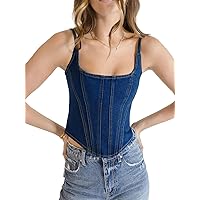 Imily Bela Womens Sleeveless Denim Vest Crop Tank Tops Spaghetti Straps Slim Fit Summer Cami Top