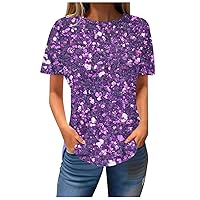 Summer Womens Short Sleeve T-Shirt Casual Trendy Floral Print Tops Crewneck Loose Fit Blouse Plus Size Tunic Tee