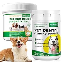 Dog Dental Powder, Dental Care for Dog Teeth Breath Freshener, Dog Ear wipes Finger,Finger Wipes for Dogs & Cats - Pet Ear Cleaning Finger Wipes - Sooths & Deodorizes, Prevent Ear Itch & Inflammation