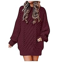 Oversized Knit Sweater Dress for Women, Loose Comfortable Hair Collar Long Sleeve Chunky Pullover Short Sweater Dress