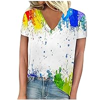 Womens Summer Tops Tie Dye Short Sleeve Shirt V Neck T Shirts Casual Loose Fit Tunic Blouses Fashion Graphic Tees