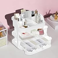 Clear Makeup Holder with 2 Drawers, Makeup Organizer, Make Up & Jewelry Storage, Waterproof and Dustproof Cosmetic Makeup Organizer with 6 Compartment for Dresser, Bathroom, Vanity & Countertop