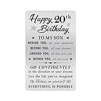 Happy 20th Birthday Card for Son, 20 Year Old Gifts for Son Engraved Wallet Card