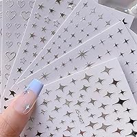 6Sheets Heart Star Nail Art Stickers 3D French Silver Glitter Nail Decals Designer Nail Supplies Metallic Silver Star Love Hearts Nail Designs Sticker for Women DIY Nail Decorations Accessories Crafts