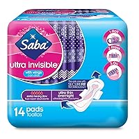 Saba Ultra Invisible Ultra Thin Overnight Pads with Wings, 112 Count (8 Packs of 14)