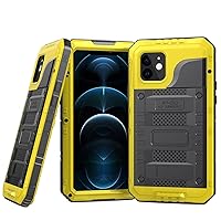 Waterproof Case for iPhone Mini/12/12 Pro/12 Pro Max, Outdoor Heavy Duty Full Body Protective Metal Case Cover with Built-in Screen Protector, Waterproof Shockproof Case,Yellow,iPhone12
