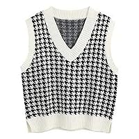 Women's Plaid Sweater Vest Casual V-Neck Pullover Shirt Collision Color Sleeveless Sweater Vest, S-3XL