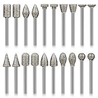 60 Grit Stone Carving Set Diamond Burr Bits Compatible with Dremel, 20PCS Polishing Kits Rotary Tools Accessories with 1/8’ Shank for Carving, Engraving, Grinding, Stone, Rocks, Jewelry, Glass