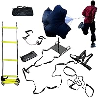Cross Training Bundle KIT (5 PC Set)- 20 FT Agility Ladder, XL Resistance Parachute, Power Sled, Lateral Side Stepper, and Dual Resistance Band for Improving Foot Work and Speed