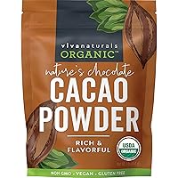 Viva Naturals Organic Cacao Powder, 1lb - Unsweetened Cacao Powder With Rich Dark Chocolate Flavor, Perfect for Baking & Smoothies, Non-GMO, Certified Vegan & Gluten-Free, 454 g