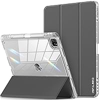 INFILAND Compatible with iPad Pro 12.9 Case 2022/2021(6th/5th Gen), [Crystal Clear Both Back & Frame] Anti-Yellowing + Pencil Holder (A2378, A2461, A2379, A2462, A2436, A2764, A2437, A2766), Gray