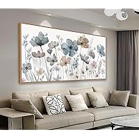 Framed Flowers Canvas Wall Art - Elegant Floral Pictures for Wall Decor Indigo Brown Grey Canvas Painting Nature Printing Artwork for Living Room Bedroom Home Office Wall Decoration 24