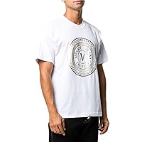 VERSACE JEANS COUTURE Men's White Gold Circle Logo Short Sleeve Crew Neck T-Shirt
