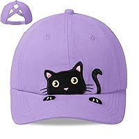 Kids Girls Cute Cat Embroidered Baseball Cap Toddler Adjustable Ponytail Hat for Cat Lover Gifts, 3-8 Years