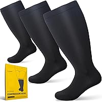 3 Packs Plus Size Compression Socks Wide Calf for Women and Men - 20-30 mmhg Knee High Stockings for Big Swollen Leg
