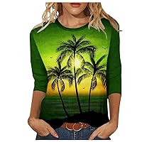 Lightning Deals of Today Summer Tops for Women 2024 Hawaiian Vacation 3/4 Sleeve Comfy Shirts Dressy Casual Crewneck Beach Blouse Tees Ladies Fashion Going Out Workout Tunic Tshirt Plus Size
