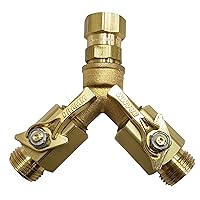Dramm Heavy Duty Brass Twin Shut Off Valve with Full Water Flow, Two Way Connector, Quarter Turn Off Position, Corrosion Resistant Seals, Brass