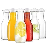 6 Pack Large 50 Oz Water Carafe with White Flip Top Lid, Clear Plastic Juice Jar Containers, Mimosa Bar Beverage Pitcher BPA Free - for Water, Iced Tea, Juice, Lemonade, Milk, Soda —HAND WASH ONLY