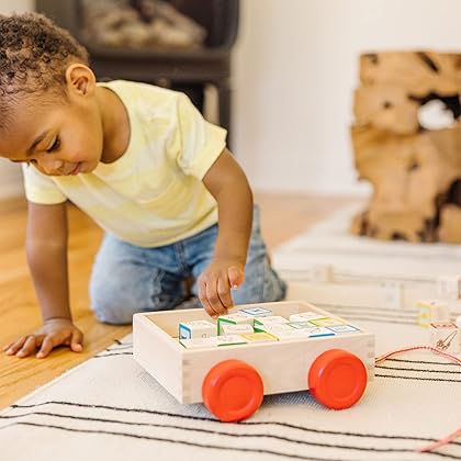 Melissa & Doug Classic ABC Wooden Block Cart Educational Toy With 30 1-Inch Solid ABC Wood Blocks For Toddlers Ages 2+