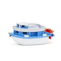 Paddle Boat, Blue/Grey - Pretend Play, Motor Skills, Kids Bath Toy Floating Pouring Vehicle. No BPA, phthalates, PVC. Dishwasher Safe, Recycled Plastic, Made in USA.