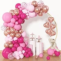 Amandir 162pcs Pink Balloon Garland Arch Kit, Different Sizes 18 12 10 5 inch Hot Pink Mom Latex Metallic Heart Rose Gold Confetti Pink Balloons for Mother's Day Birthday Baby Shower Party Decorations