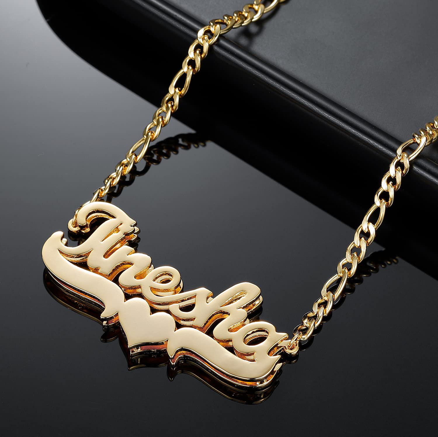 Qitian Double Layer Heart Nameplate Necklace 18K Gold Plated Custom Letter Name Necklaces Personalized double plated necklace with Heart Stainless Steel Pendant for Women Teen Girls Jewelry Gift