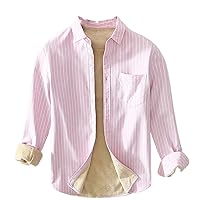 Winter Fall Men Warm Thicken Fleece Striped Shirt Cotton Long Sleeve Casual Cozy Classic Retro Tops Blouses