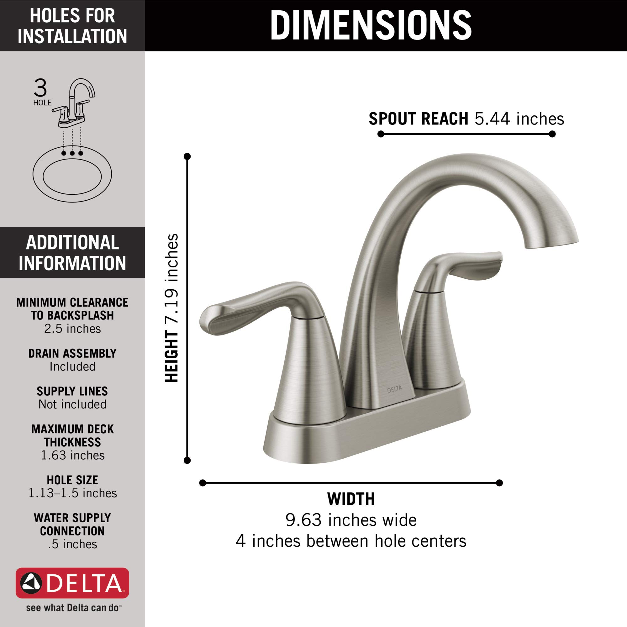 Delta Faucet Arvo Centerset Bathroom Faucet Brushed Nickel, Bathroom Sink Faucet, Drain Assembly Included, SpotShield Stainless 25840LF-SP