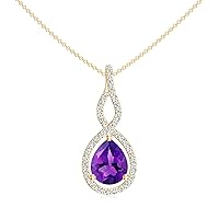 Natural Amethyst Teardrop Infinity Pendant for Women in Sterling Silver / 14K Gold/Platinum