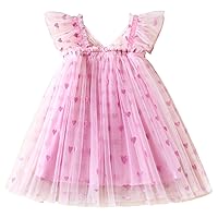1-5 Years Layered Tulle Tutu Dress for Toddler Girls Baby Romper Dresses Heart Print Puff Sleeve Birthday Outfits