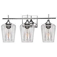 Vanity Lights Fixtures, 3 Light Bathroom Light, Chrome Wall Light with Clear Glass Shade, Modern Bathroom Wall Sconce Lighting for Bath, Living Room, Bedroom, Stairs, Gallery, Restaurant