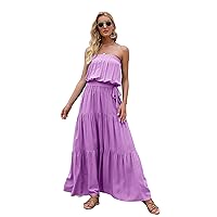 Women's Casual Strapless Maxi Dress Off Shoulder Tube Beach Dresses
