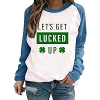 St. Patrick's Day Sweatshirt for Women Clover Graphic T-Shirts Patty's Day Long Sleeve Tee Tops Heart Shamrock Print Top