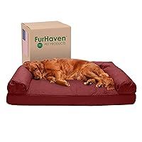 Furhaven Orthopedic Dog Bed for Large Dogs w/ Removable Bolsters & Washable Cover, For Dogs Up to 95 lbs - Quilted Sofa - Wine Red, Jumbo/XL