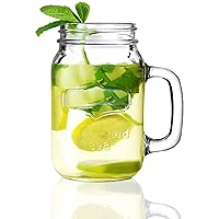 Circleware Yorkshire Glass Handles, Set of 4, 17.5 ounce, 4 Count (Pack of 1), Clear Mason Jar Mugs