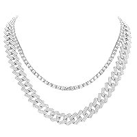 HH BLING EMPIRE Silver Gold Iced Out Diamond Tennis chain for Men, Rhinestone Diamond Tennis Necklaces for Women, Tennis and Cuban Link Chains 18-30 Inches