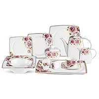 Stylish and Elegant 57 Pieces Bone China Square Dinnerware Set Hosting Parties and Events Service for 8 - Loretta, 57 Piece