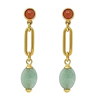 Ben-Amun Jewelry Bohemian Chain Link Tear Drop Post 24k Gold Plated Earrings with Colorful Stone, Made in New York, one-size (80108)