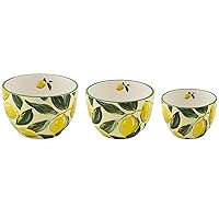 Boston International Ceramic Nesting Prep Bowls, 3 Sizes, Painterly Lemons