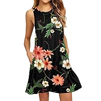 Women's Sundress Summer Dresses for Women 2024 Floral Print Vintage Fashion Casual Loose Fit with Sleeveless Scoop Neck Dress Green XX-Large