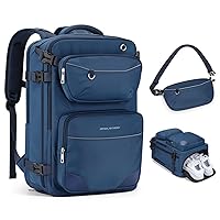 Maelstrom Travel Backpack for Men Women, 35L Carry-on Backpack for Traveling on Airplane,with Fashion Belt Bag,Waterproof Casual Daypack fit 17”Laptop-Navy Blue, Large