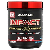 Impact Igniter Extreme Pre Workout Powder - with Citrulline Malate, Beta - Alanine, Caffeine, Taurine, and, Betaine anhydrous (Blue Raspberry)