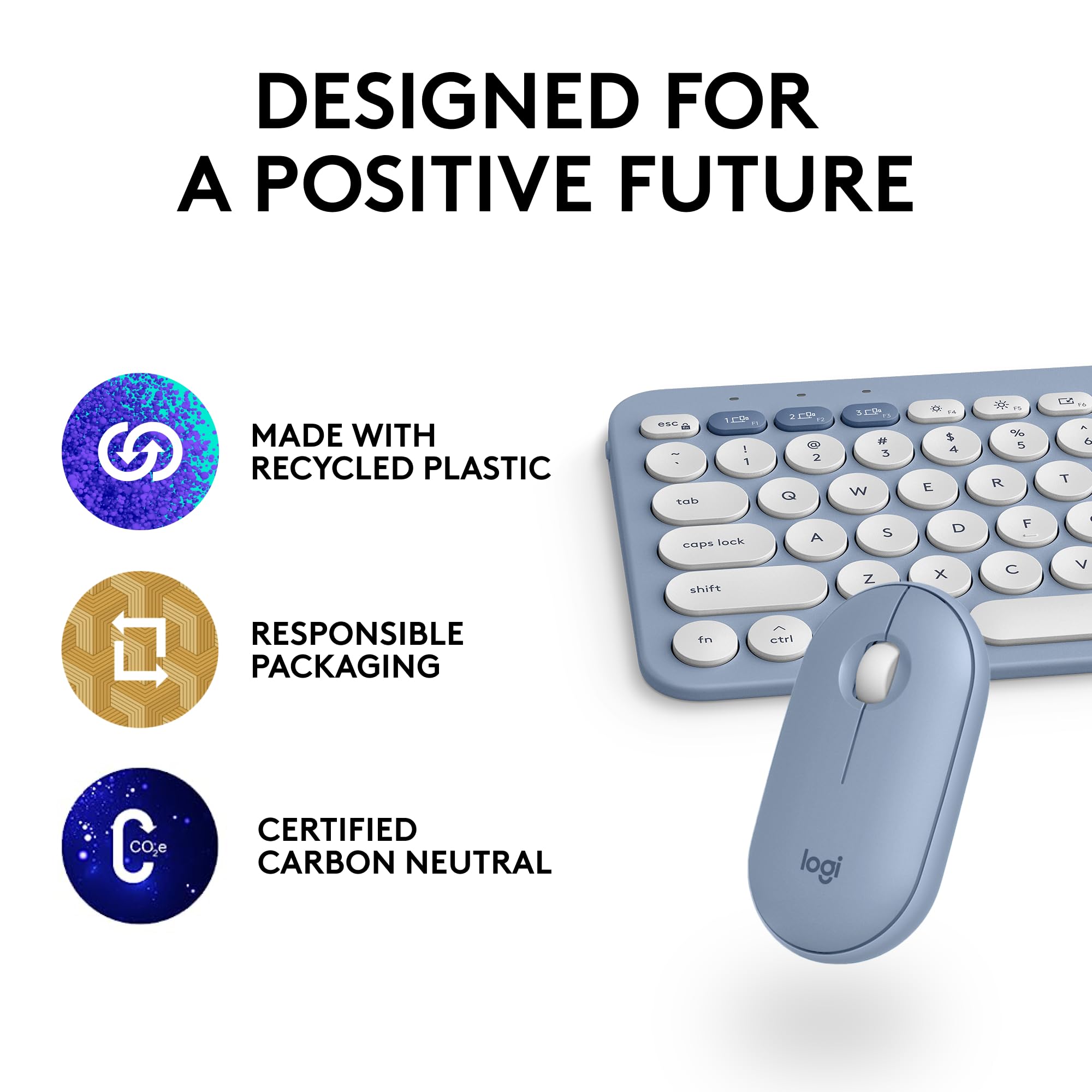 Logitech Pebble 2 Combo for Mac, Wireless Keyboard and Mouse, Slim, Quiet and Portable, Customizable, Bluetooth Mouse and Keyboard, Easy-Switch, for macOS, iPadOS - Tonal Blue