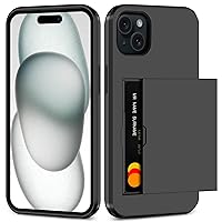 SAMONPOW for iPhone 15 Case with Card Holder Heavy Duty Dual Layer Shockproof iPhone 15 Wallet Case Hidden Card Slot Slim Phone Case for iPhone 15 for Women&Men(Black)