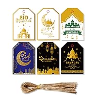 48/96 Sets Gift Moon Star Box Package Hanging Labels with String for Eid Party Decoration Hanging for Bottles