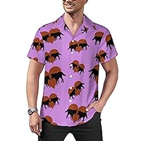 Love Wolf Men's Casual Button-Down Shirts Short Sleeve Hawaiian Blouse Cuban Collar Tees Tops