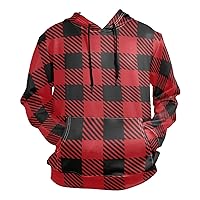 ALAZA Mens Black and Red Lumberjack Plaid Pullover Hooded Sweatshirt XL