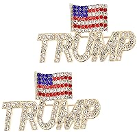 Trump Pin - Trump Maga Merchandise Crystal Trump Brooch with US Flag - Commemorating 2024 Presidential Election Trump Merchandise (2 PCS)