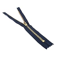 YKK Closed End Metal Zip for Jeans, Denim, Pockets Etc. Navy Tape. Golden Brass Tooth/Head. Variety of Sizes from 3.5-7 Inches. (4 Inch (10Cm)) Gold